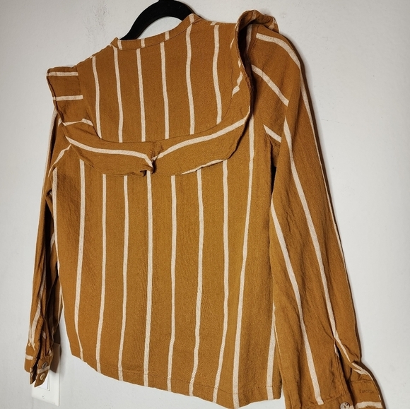 dRA linen/cotton mustard yellow/brown long sleeve blouse. - Picture 10 of 16